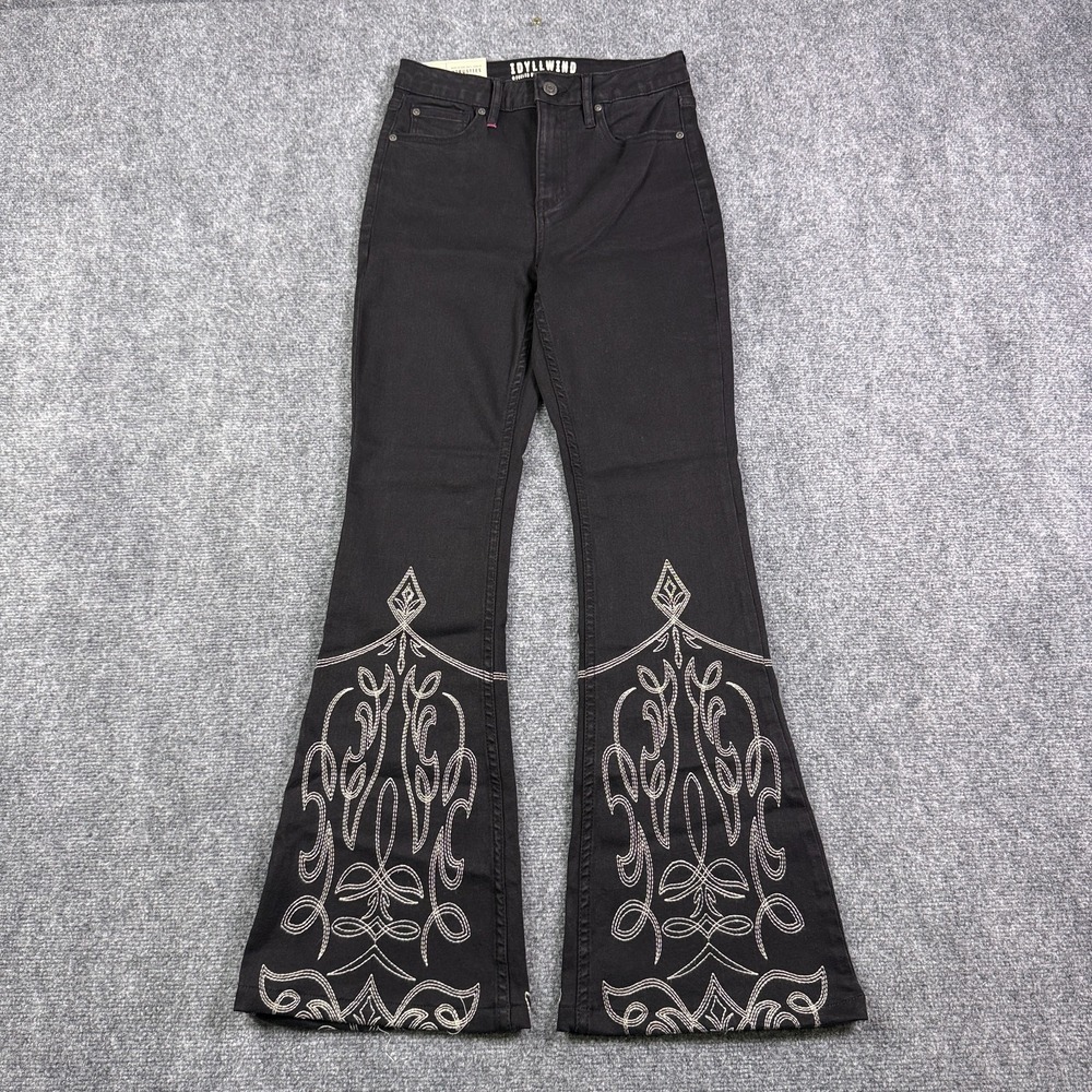 Idyllwind Womens Bootcut Jeans 4 34L Gypsy High Rise Embroidered Black NWT